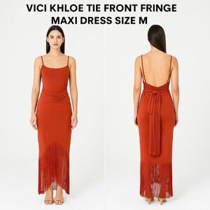 VICI Khloe Fringe Maxi Dress Rust Red Size M